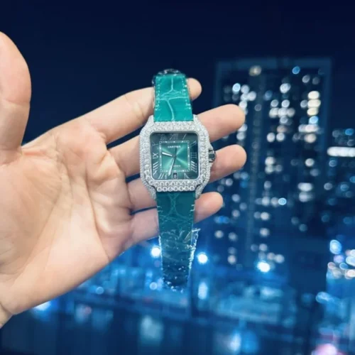 Cartier Santos with Green Moissanite Super Clone Watch